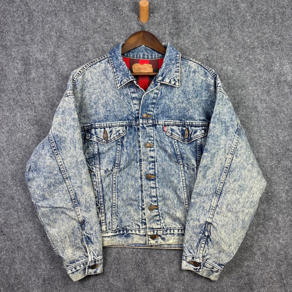 Levi's Denim Jacket Mens XL Blue Acid Wash Flannel Lined Trucker USA 70417 0819